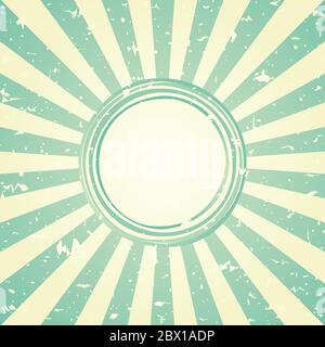 Rétro lumière du soleil estompé large fond avec cadre rond de sorbby pour le texte. Fond bleu et vert en rafale de couleur. Illustration du modèle vectoriel. Faisceau de soleil r Illustration de Vecteur