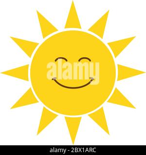 Icône représentant un soleil plat avec une illustration représentant un sourire sur fond blanc Illustration de Vecteur