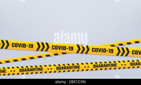 Covid-19 bandes de quarantaine cordon ou bordure, bande jaune Illustration de Vecteur