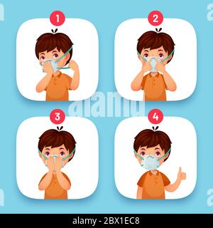 Instructions de port du masque. Ordre des masques de protection Illustration de Vecteur