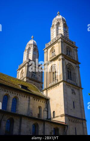 Église Grossmuenster, vieille ville de Zurich, Zurich, canton de Zurich, Suisse Banque D'Images