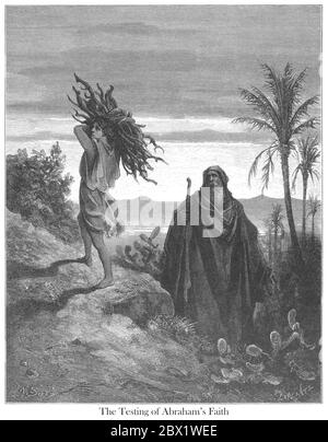 Le procès [Testing] de la foi d'Abraham Genèse 22:10-12 du livre 'Bible Gallery' illustré par Gustave Dore avec mémoire de doré et lettre-presse descriptive par Talbot W. Chambers D.D. Publié par Cassell & Company Limited à Londres et simultanément par Mame à Tours, France en 1866 Banque D'Images