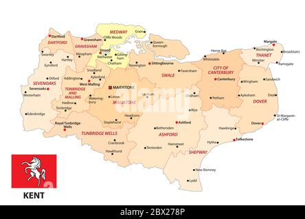 carte vectorielle administrative du comté de kent avec drapeau Illustration de Vecteur