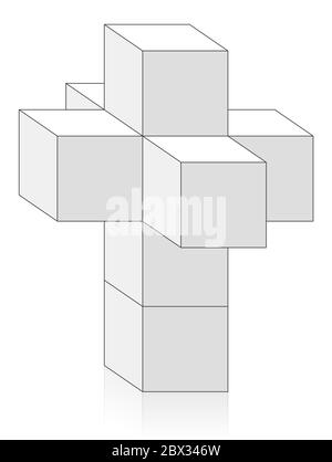 Tesseract, Hypercubus ou Octachoron se replient en 4e dimension pour obtenir un 4D Hypercube net, un problème mathématique et géométrique spécial avec huit cubes. Banque D'Images