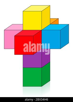 Net d'un Hypercube, Tesseract ou Octachoron plié en 4e dimension pour obtenir un Hypercubus 4D, un problème mathématique et géométrique spécial. Banque D'Images