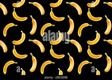 motif sans couture avec banane sur fond noir. Banque D'Images