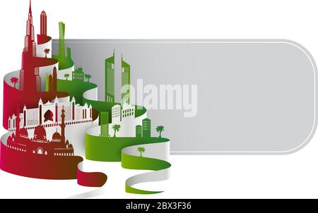 Emirats Arabes Unis Dubai paysage urbain ou horizon, Abu Dhabi repères silhouette détaillée. Illustration vectorielle isolée sur blanc. Parfait pour t Illustration de Vecteur