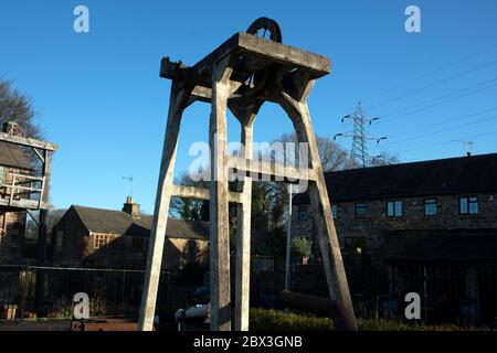 L'arbre d'enroulement original de la mine de charbon Elsecar, Barnsley, South Yorkshire, Angleterre. Banque D'Images