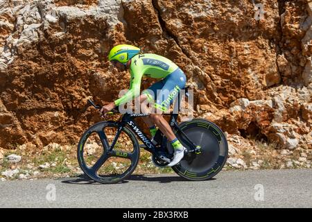 Col du serre de Tourre, France - juillet 15,2016 : le cycliste croate Robert Kiserellvski de Tinkoff, qui fait le tour de l'équipe pendant une période d'essai individuelle Banque D'Images