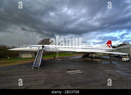 Avion supersonique Concorde. British Airways Technology exposition au Brooklands Museum. Banque D'Images