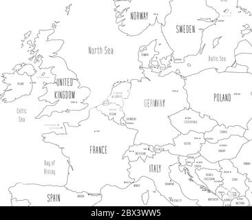 Carte de l'Europe occidentale. Style de caniche dessiné à la main. Illustration vectorielle. Illustration de Vecteur