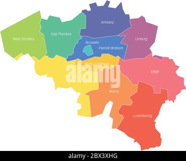 Provinces de Belgique. Carte des divisions administratives régionales des pays. Illustration vectorielle colorée. Illustration de Vecteur