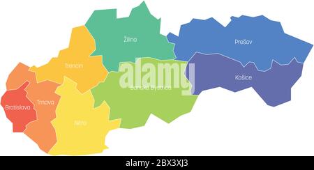 Régions de Slovaquie. Carte des divisions administratives régionales des pays. Illustration vectorielle colorée. Illustration de Vecteur