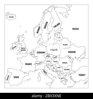 Carte de l'Europe. Carte filaire simplifiée des bordures à lignes noires. Illustration vectorielle. Illustration de Vecteur