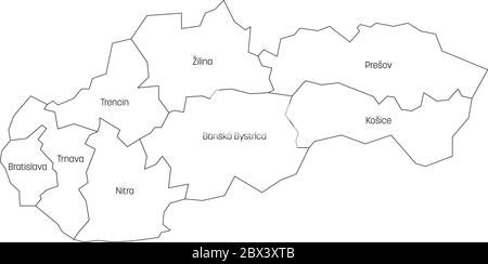 Régions de Slovaquie. Carte des divisions administratives régionales des pays. Illustration vectorielle colorée. Illustration de Vecteur