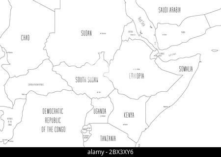 Carte de l'Afrique de l'est. Style de caniche dessiné à la main. Illustration vectorielle. Illustration de Vecteur