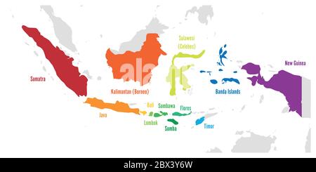 Principales îles de l'Indonésie. Carte vectorielle avec noms. Illustration de Vecteur
