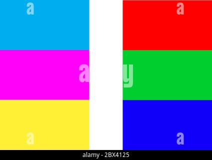Illustration du concept de modèle de couleur CMJN vs RVB. Infographie vectorielle pour l'enseignement Illustration de Vecteur