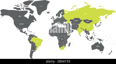 Carte du monde avec les pays membres des BRICS - association de cinq grandes économies nationales émergentes - Brésil, Russie, Inde, Chine et Afrique du Sud. Illustration de Vecteur