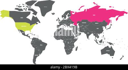 Les Etats-Unis et la Russie ont mis en évidence sur la carte politique du monde. Illustration vectorielle. Illustration de Vecteur