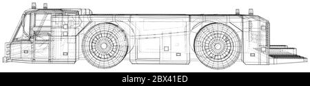 Chariot de remorquage d'avion. Fil - châssis. Véhicule de remorquage Vector Illustration transport à l'aéroport. Les couches de lignes visibles et invisibles sont séparées. EPS1 Illustration de Vecteur