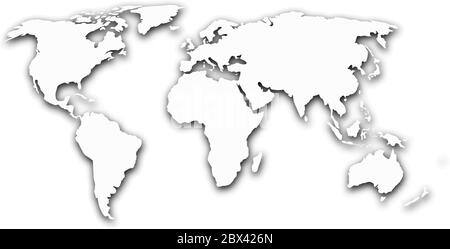 Carte du monde avec contour simplifié avec ombre sur fond blanc dégradé. Illustration vectorielle. Illustration de Vecteur