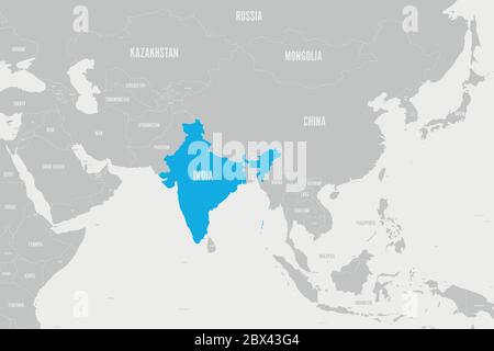 Inde marquée en bleu sur la carte politique de l'Asie du Sud. Illustration vectorielle. Illustration de Vecteur