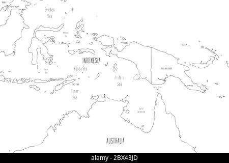 Carte des îles de Lesser Sunda et de l'île de la Nouvelle-Guinée. Style de caniche dessiné à la main. Illustration vectorielle. Illustration de Vecteur