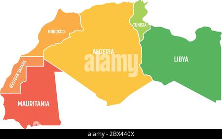 Carte des pays du Maghreb - Etats de l'Afrique du Nord-Ouest. Illustration vectorielle. Illustration de Vecteur