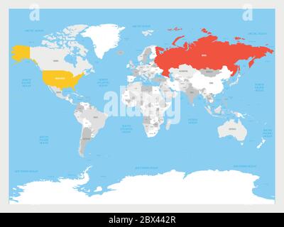 Les Etats-Unis et la Russie ont mis en évidence sur la carte politique du monde. Illustration vectorielle. Illustration de Vecteur