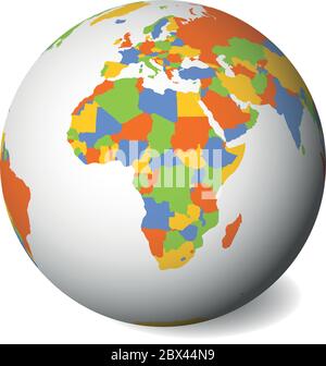 Carte politique vierge de l'Afrique. Globe terrestre 3D avec carte colorée. Illustration vectorielle. Illustration de Vecteur