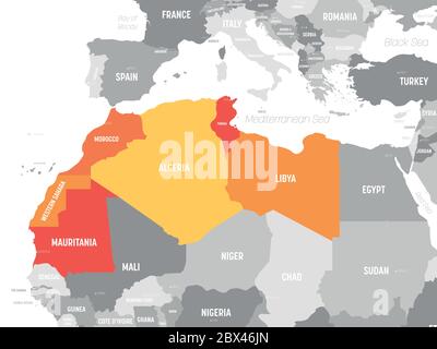 Carte des pays du Maghreb - Etats de l'Afrique du Nord-Ouest. Illustration vectorielle. Illustration de Vecteur