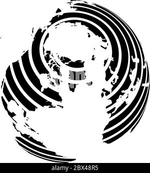 Globe terrestre à rayures, centré sur l'Amérique du Nord et l'Antarctique avec pôle Nord. Illustration vectorielle noire. Illustration de Vecteur