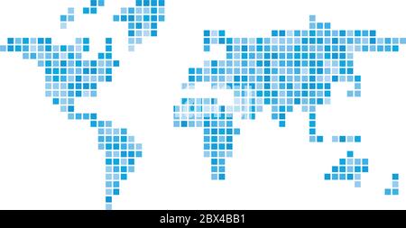 Carte du monde mosaïque bleue de petits carrés. Illustration vectorielle. Illustration de Vecteur