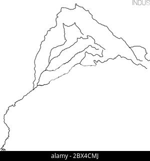 Carte du bassin de drainage de l'Indus. Illustration simple de vecteur fin. Illustration de Vecteur