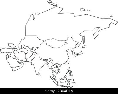 Carte politique de l'Asie. Contour filaire noir simplifié. Illustration vectorielle. Illustration de Vecteur