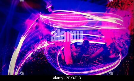 Nature néon. Les champignons et les plantes illuminée par un gaz inerte. Les choses paradoxales et de couleurs que les couleurs des jeunes Banque D'Images