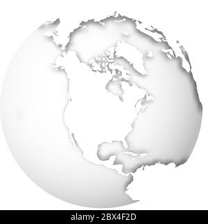 Globe terrestre. Carte du monde en 3D avec des terres blanches qui jettent des ombres sur les mers et les océans gris clair. Illustration vectorielle. Illustration de Vecteur