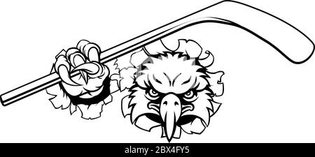 Joueur de Hockey sur Glace Eagle Sports Animal Mascot Illustration de Vecteur