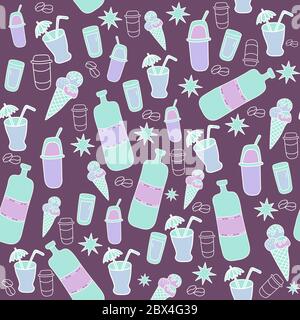 Motif sans couture représentant des icônes de verres, cocktails et bouteilles. Illustration vectorielle sur fond clair. Illustration de Vecteur