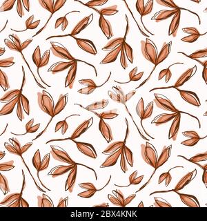 Motif sans couture vectoriel à tige de feuille aquarelle. Feuilles soufflantes dans le vent peint à la main blanc arrière-plan. Automne humeur fleurs sauvages Illustration Illustration de Vecteur