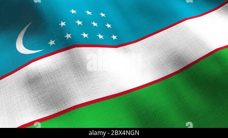 Ouzbékistan signe de l'agité. Animation cgi transparente texture de tissu très détaillée au ralenti cinématographique. Arrière-plan patriotique 3d du symbole du pays ou g Banque D'Images