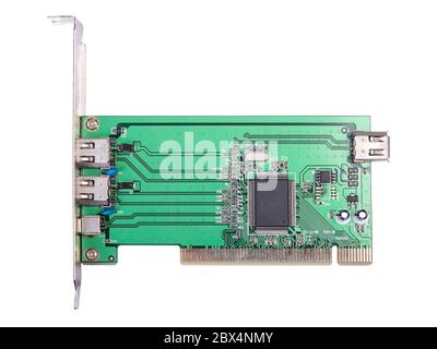 Carte contrôleur PCI FireWire 1394 isolée sur fond blanc Banque D'Images