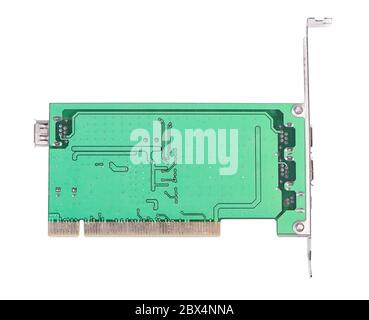 Carte contrôleur PCI FireWire 1394 isolée sur fond blanc Banque D'Images