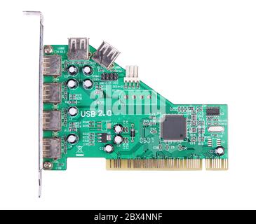 Carte contrôleur PCI USB isolée sur fond blanc Banque D'Images