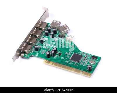 Carte contrôleur PCI USB isolée sur fond blanc Banque D'Images