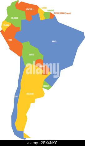 Carte politique infographique très simplifiée de l'Amérique du Sud. Illustration de vecteur géométrique simple. Illustration de Vecteur