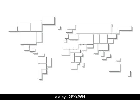 Thème de collage de cadre photo en forme de carte du monde. Rectangles blancs avec ombre portée. Mosaïque de tableau d'humeur. Modèle vectoriel. Illustration de Vecteur