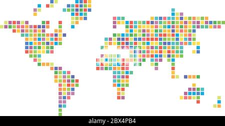 Carte du monde mosaïque multicolore de petits carrés. Illustration vectorielle. Illustration de Vecteur