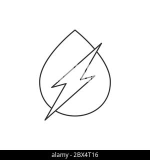 Symbole de puissance hydraulique. Icône de ligne de branchement électrique. Ressources en eau générant de l'énergie électrique. Contour noir sur fond blanc. Vecteur Illustration de Vecteur